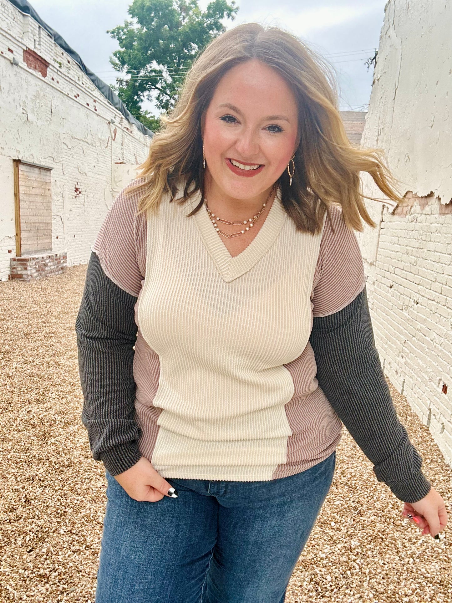 Puff Sleeve Urban Ribbed Color Block Top