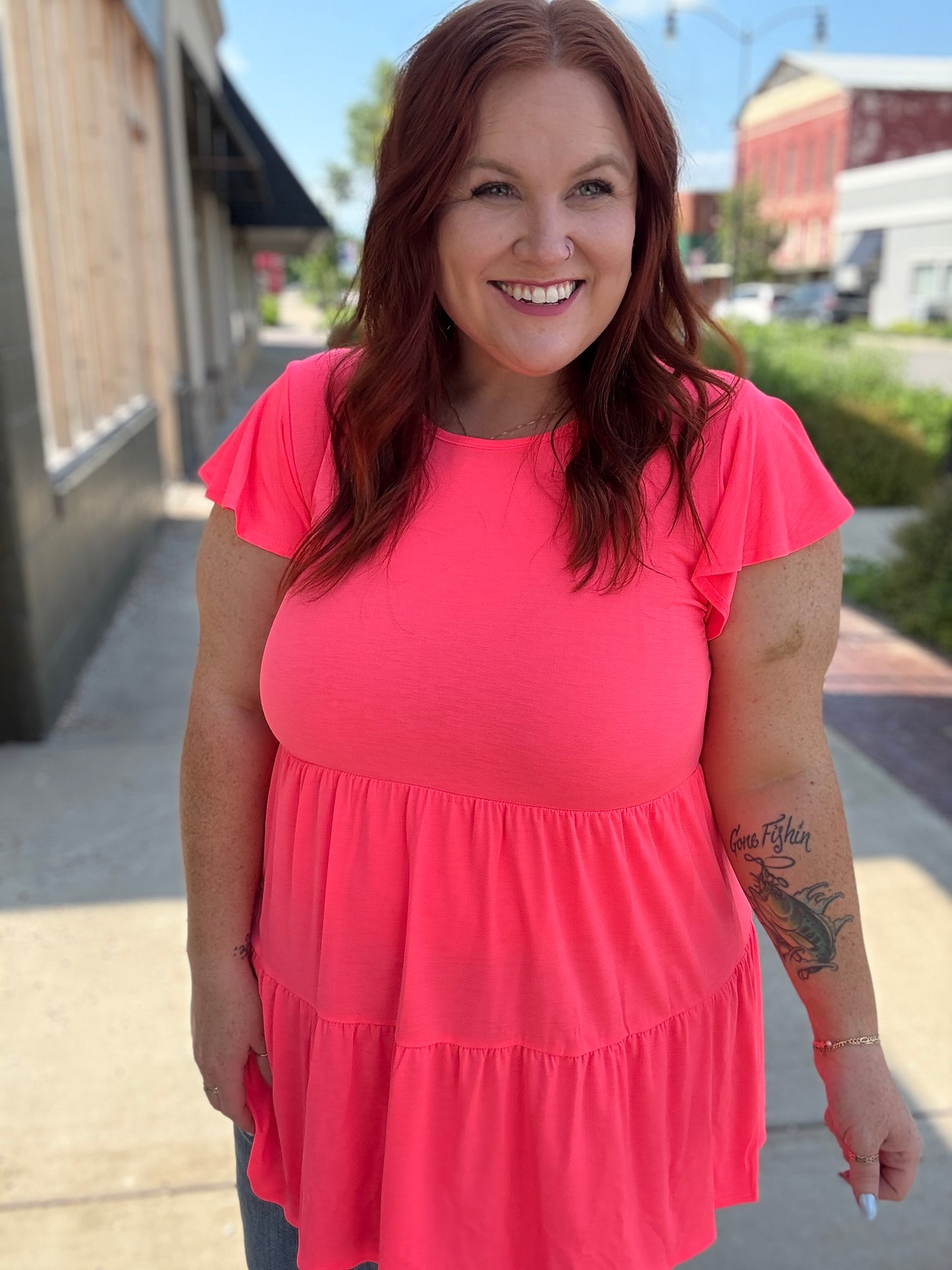 Nellie Neon Coral Tiered Top
