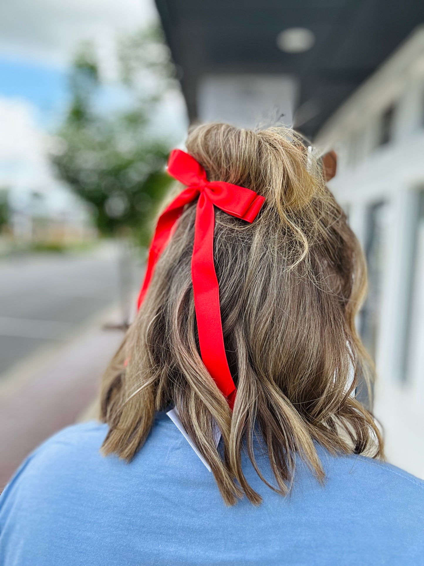 Red Satin Bow On Alligator Clip