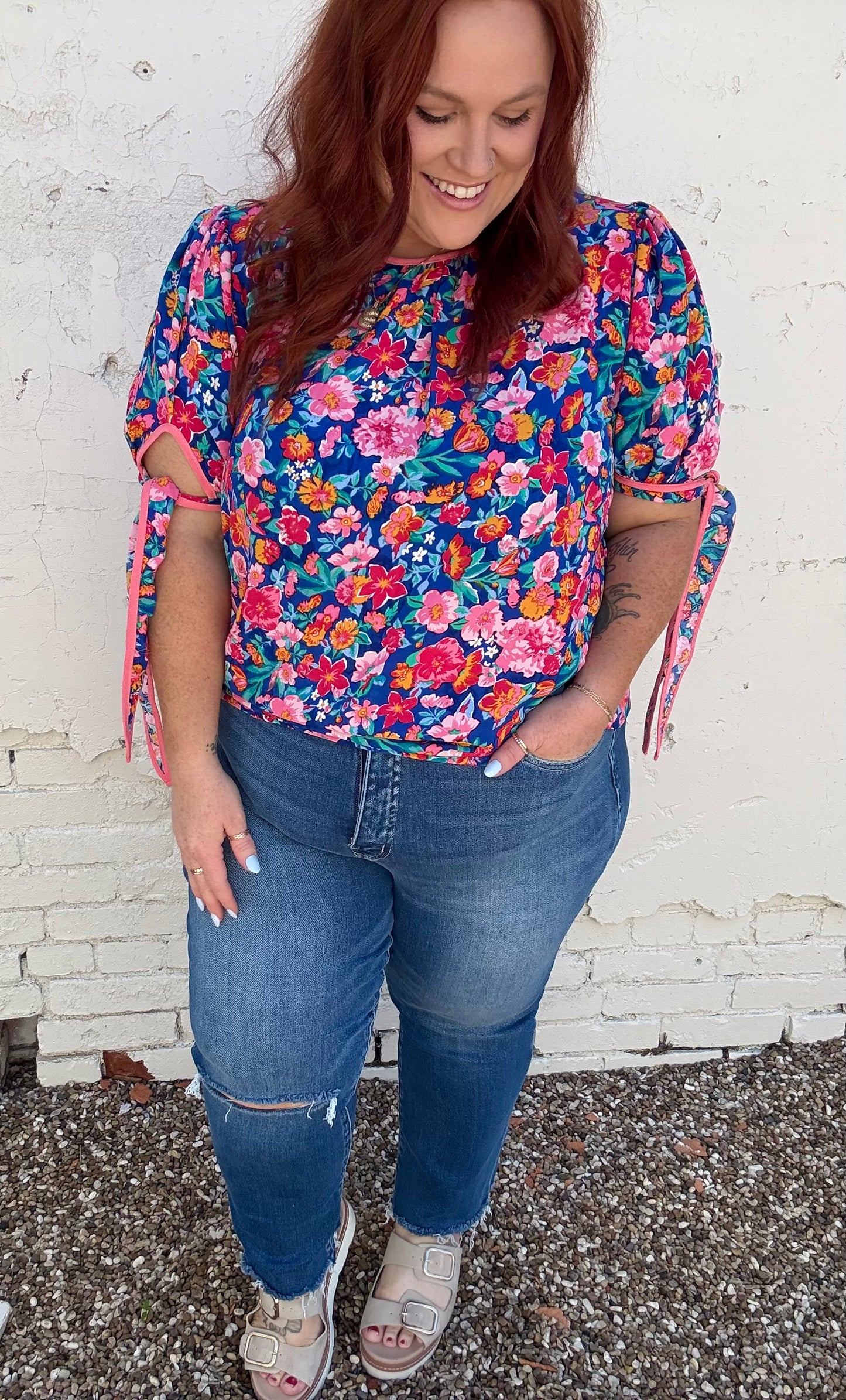 Kandi Pink Mix Floral Top