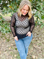 Bow Lace Mesh Top in Black