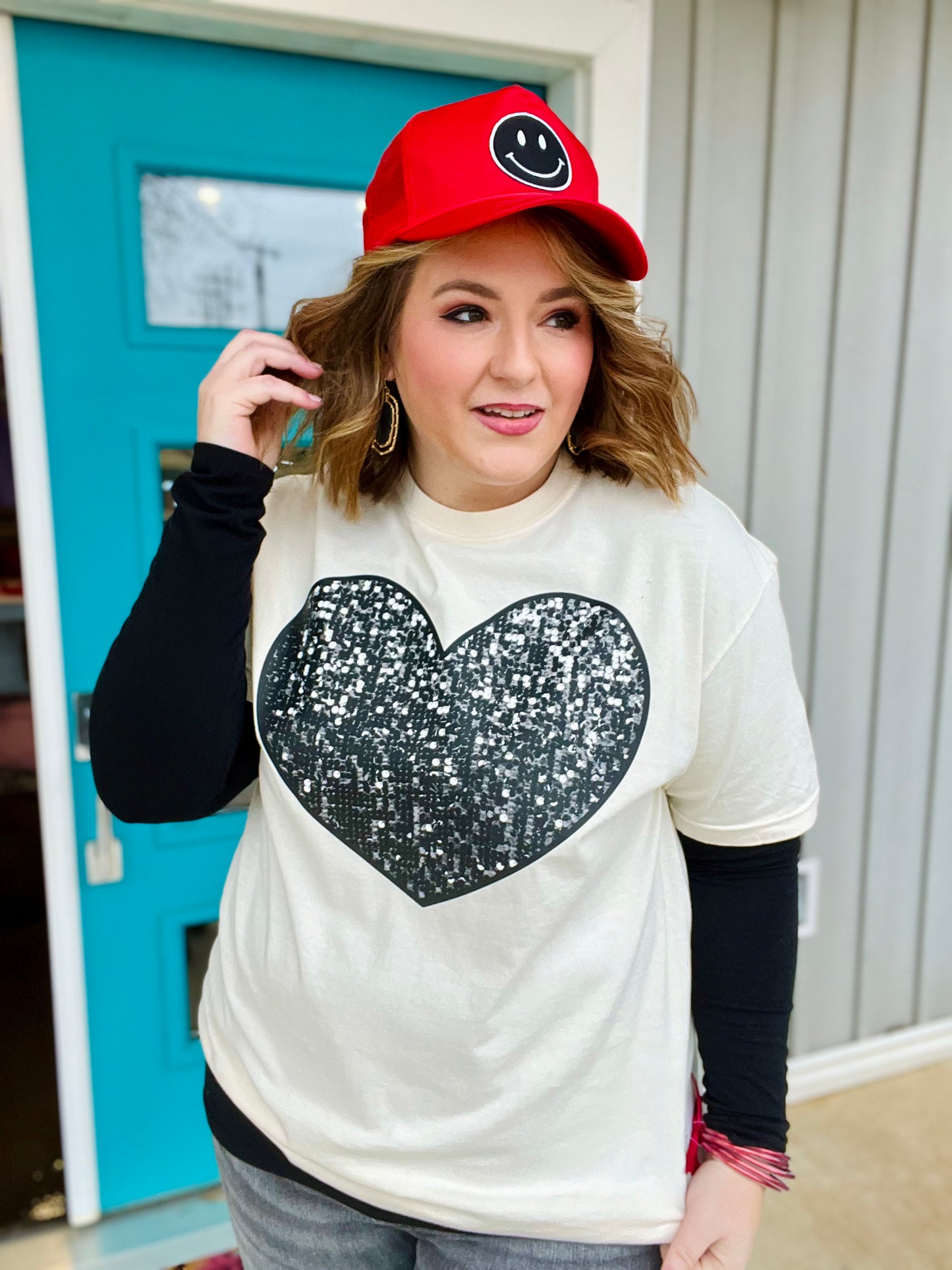Faux Sequin Heart Tee on Comfort Colors
