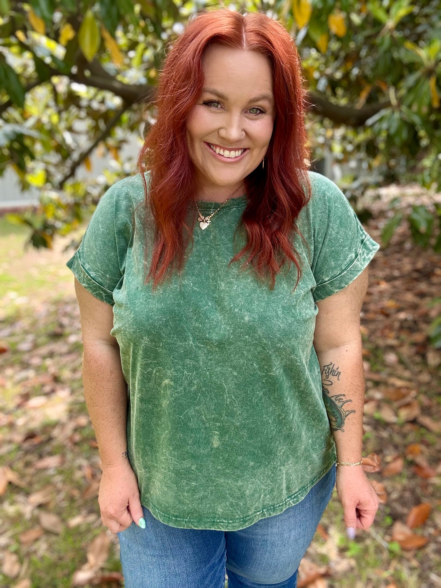(RESTOCK) Elle Green Crinkle Washed Top