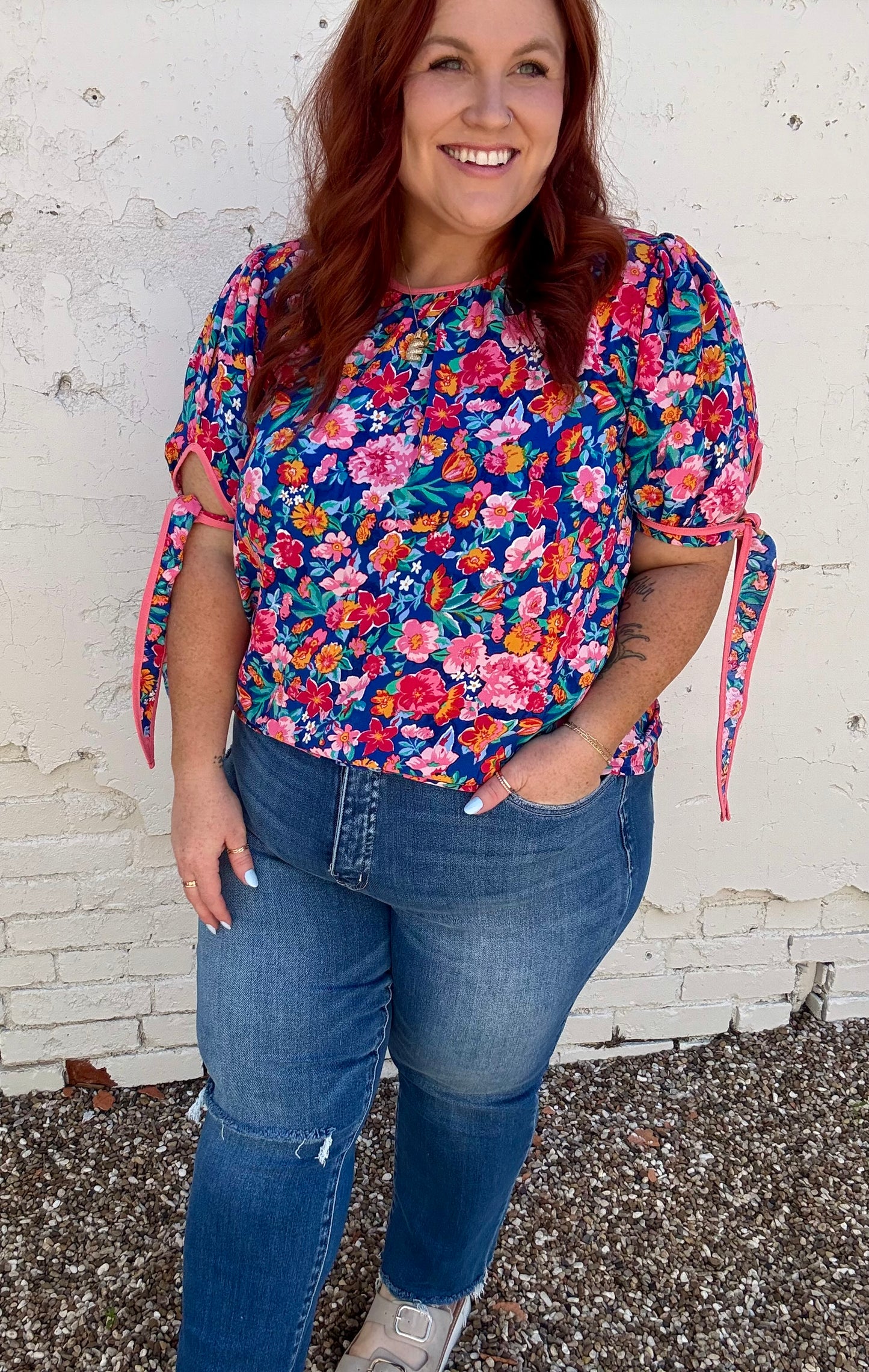Kandi Pink Mix Floral Top