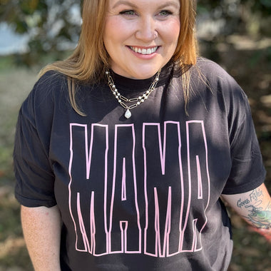 Mama Stretch Varsity Tee on Black Comfort Color