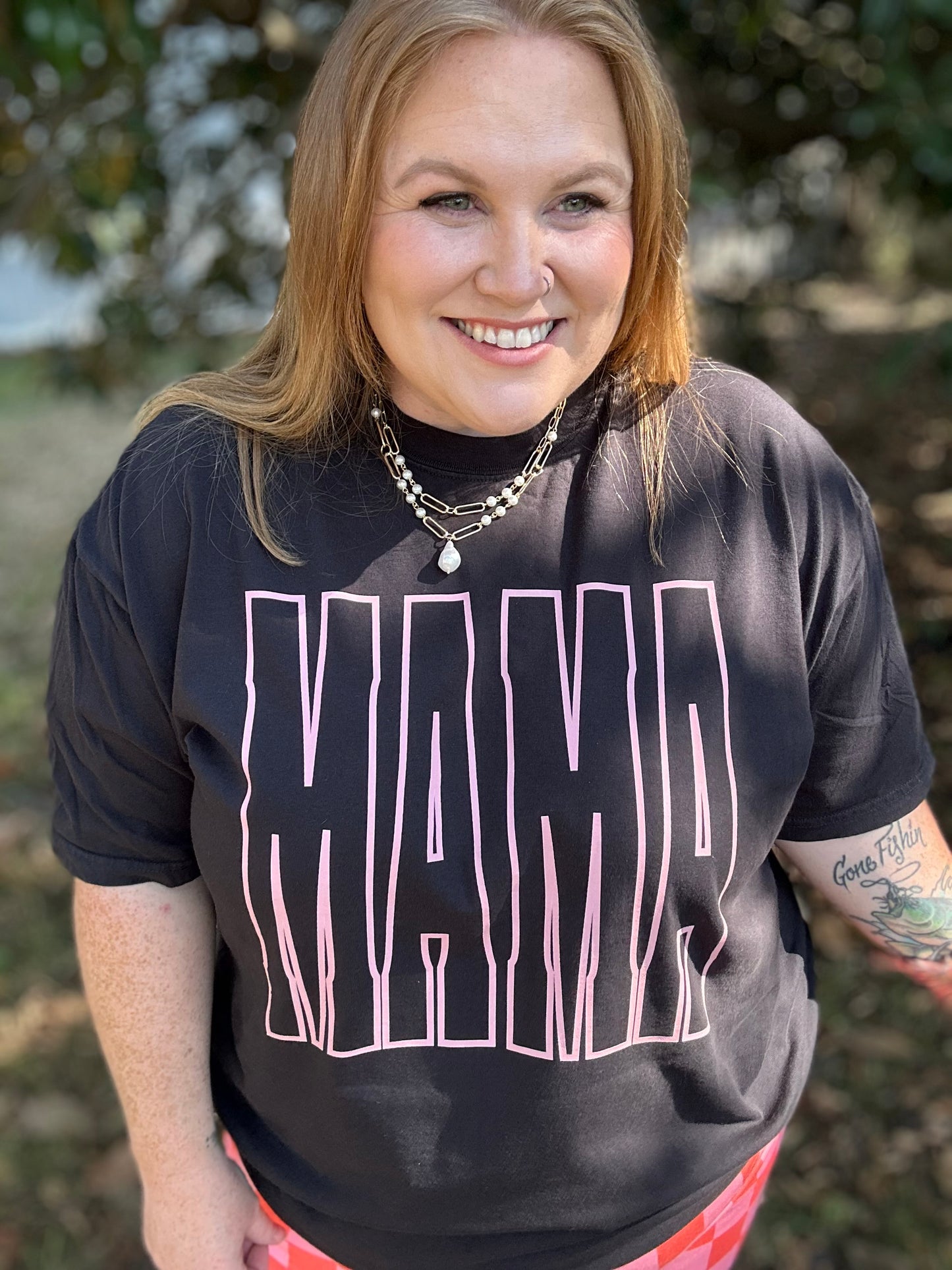 Mama Stretch Varsity Tee on Black Comfort Color