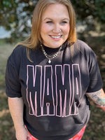 Mama Stretch Varsity Tee on Black Comfort Color