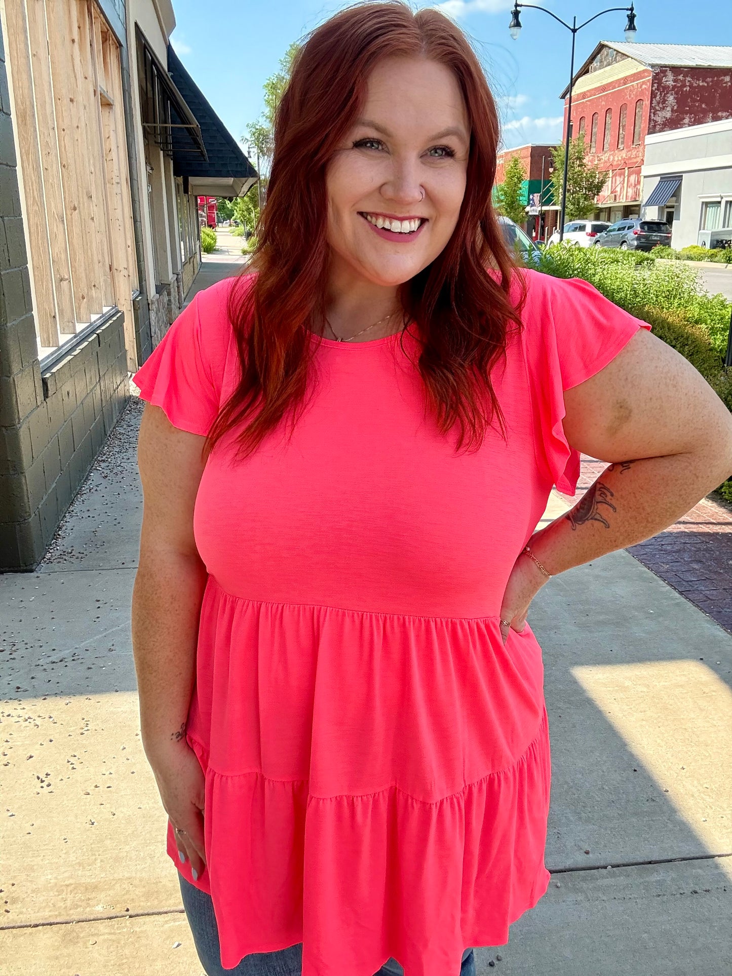 Nellie Neon Coral Tiered Top