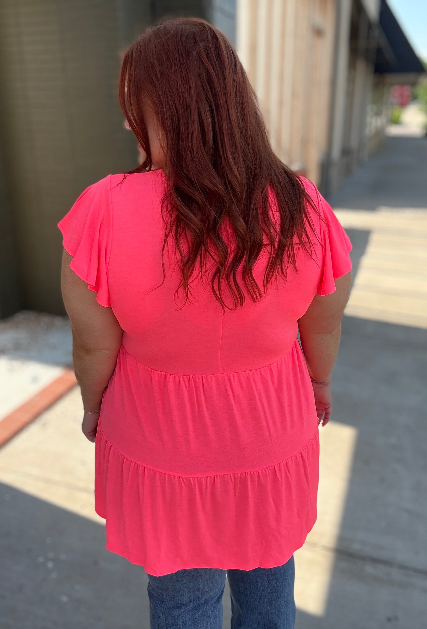 Nellie Neon Coral Tiered Top