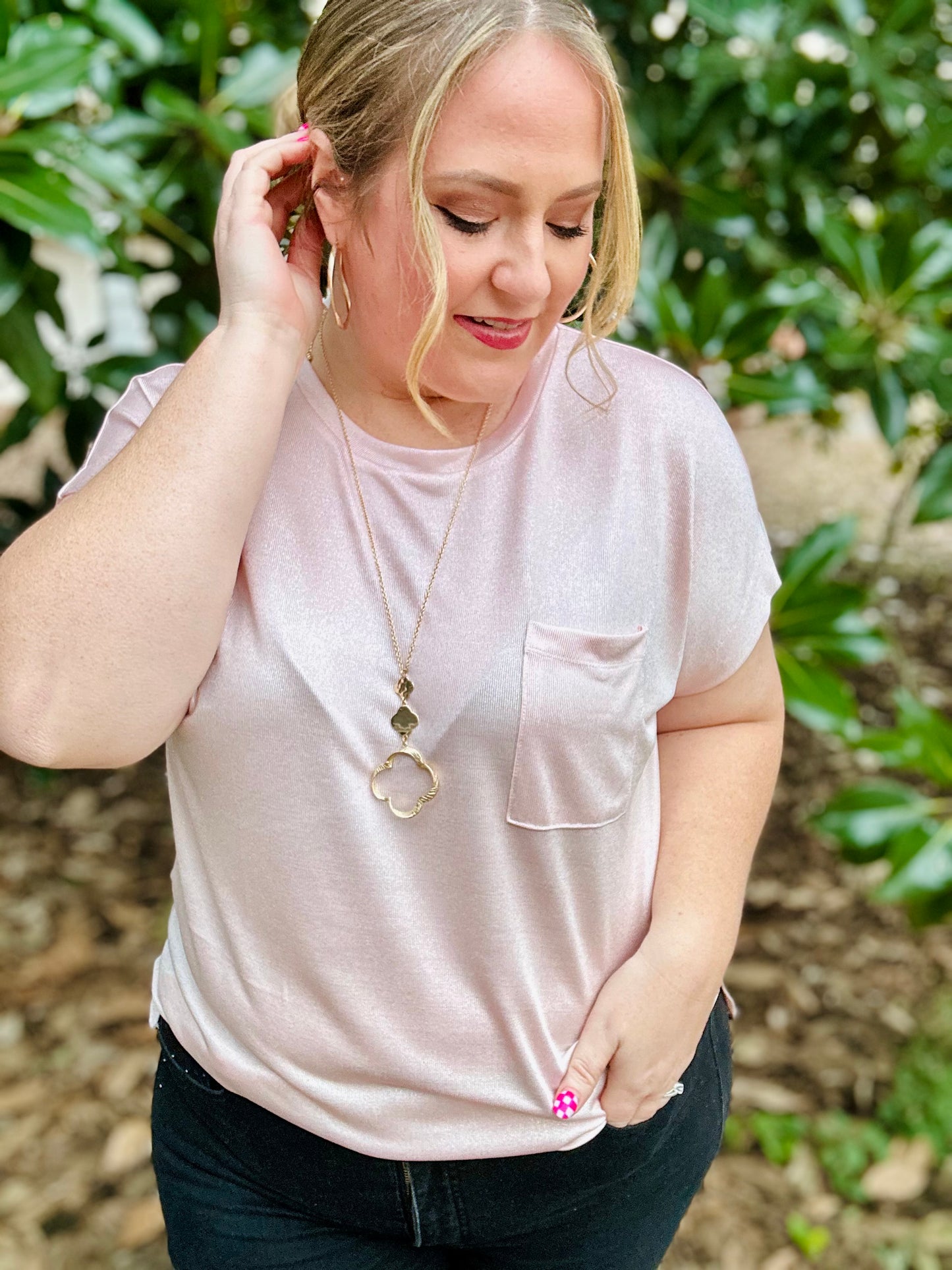 Chelsey Shimmer Pocket Tee (Multiple Colors)