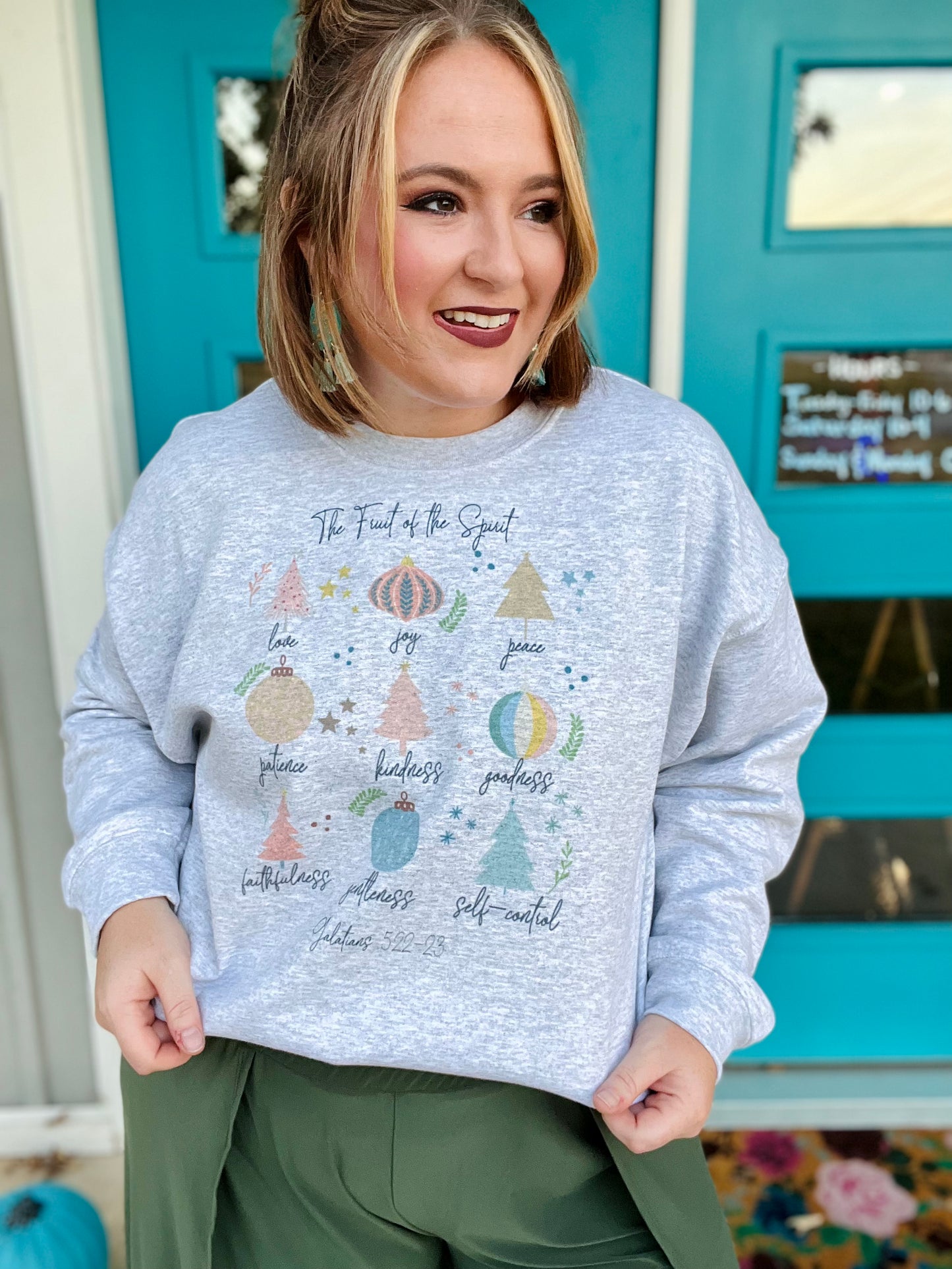 Christmas Fruits of the Spirit Sweatshirt on Gray