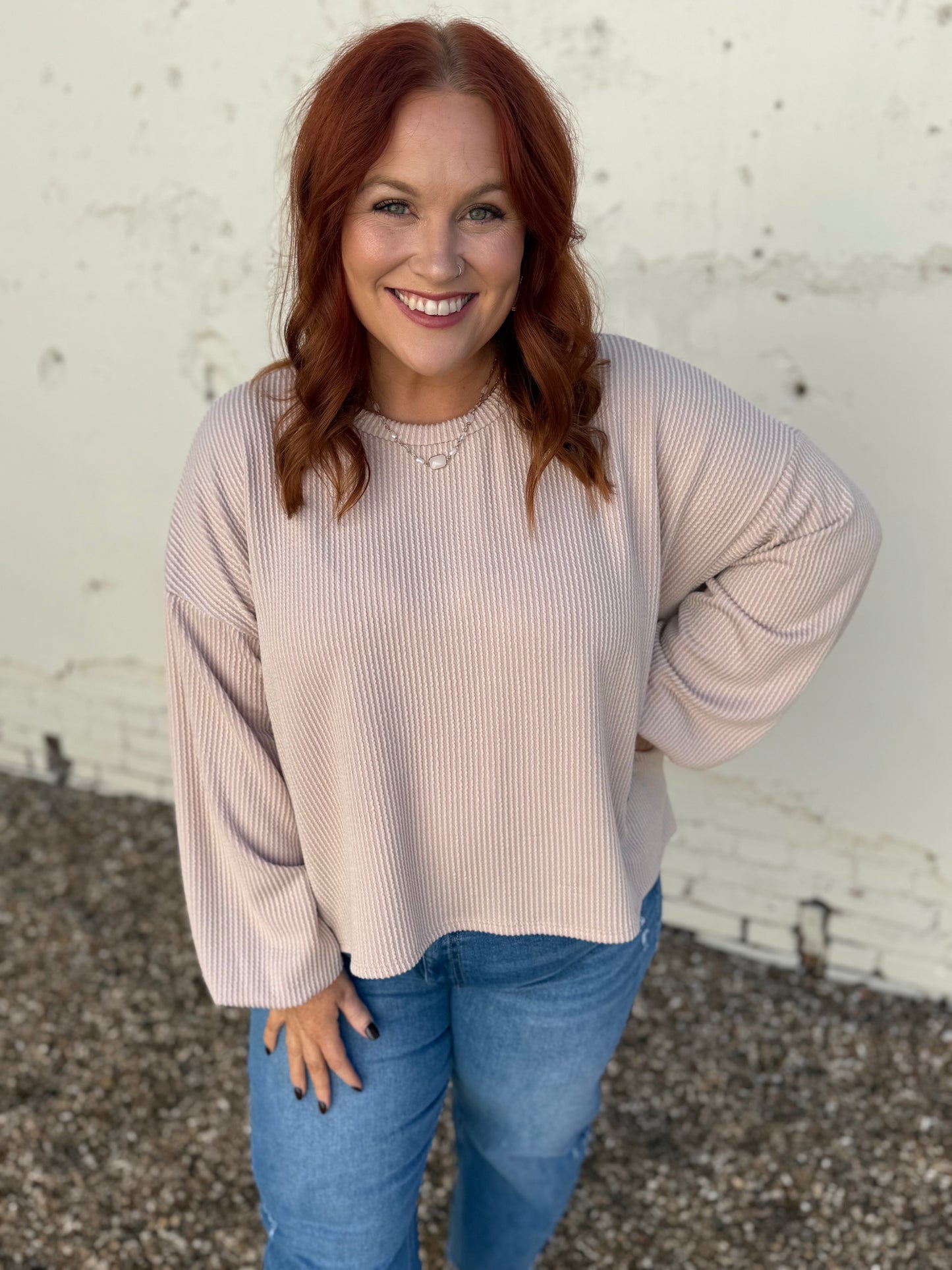 Sabrina Ribbed Top In Taupe
