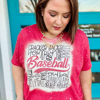 Baseball Vibes Bleached V-Neck Tee
