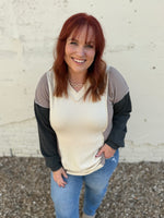 Puff Sleeve Urban Ribbed Color Block Top