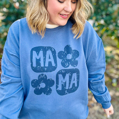 Mama Floral Sweatshirt in Denim