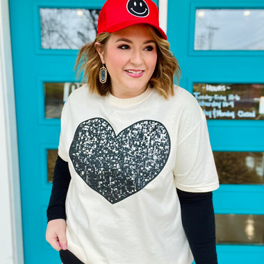 Faux Sequin Heart Tee on Comfort Colors