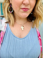 Beaded Metal Teardrop Earrings (Multiple Colors)