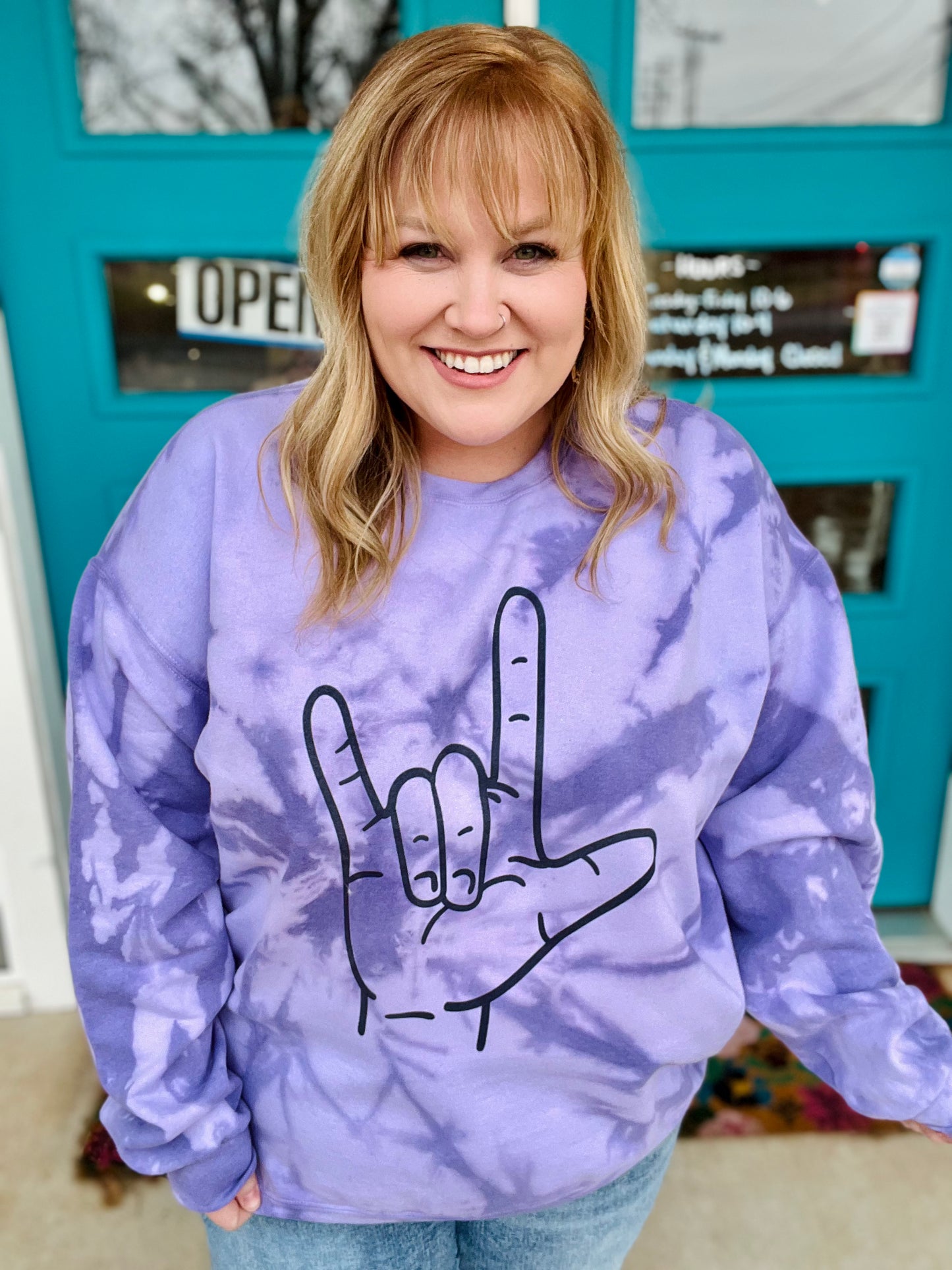 ASL Love Hand Dyed Sweatshirt in Purple