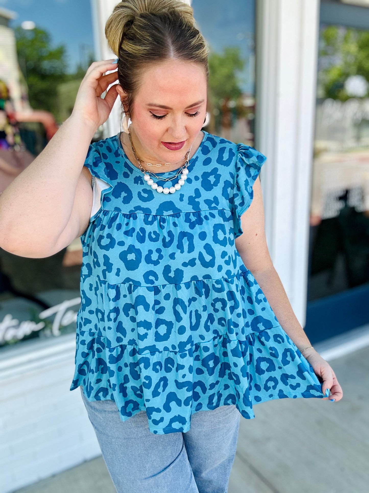 Tesli Animal Print Top in Teal