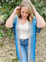 Fiona Netted Fringe Kimono in Blue