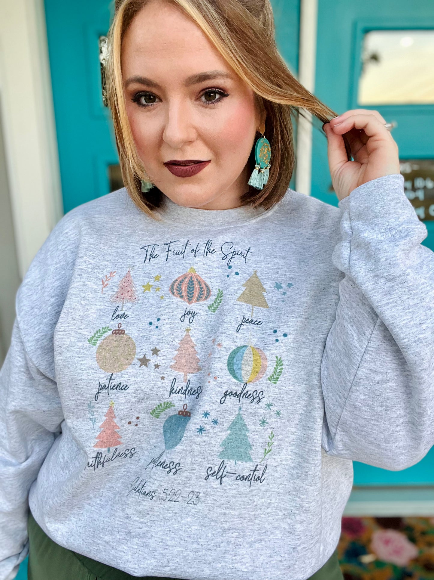 Christmas Fruits of the Spirit Sweatshirt on Gray