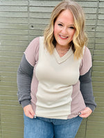 Puff Sleeve Urban Ribbed Color Block Top