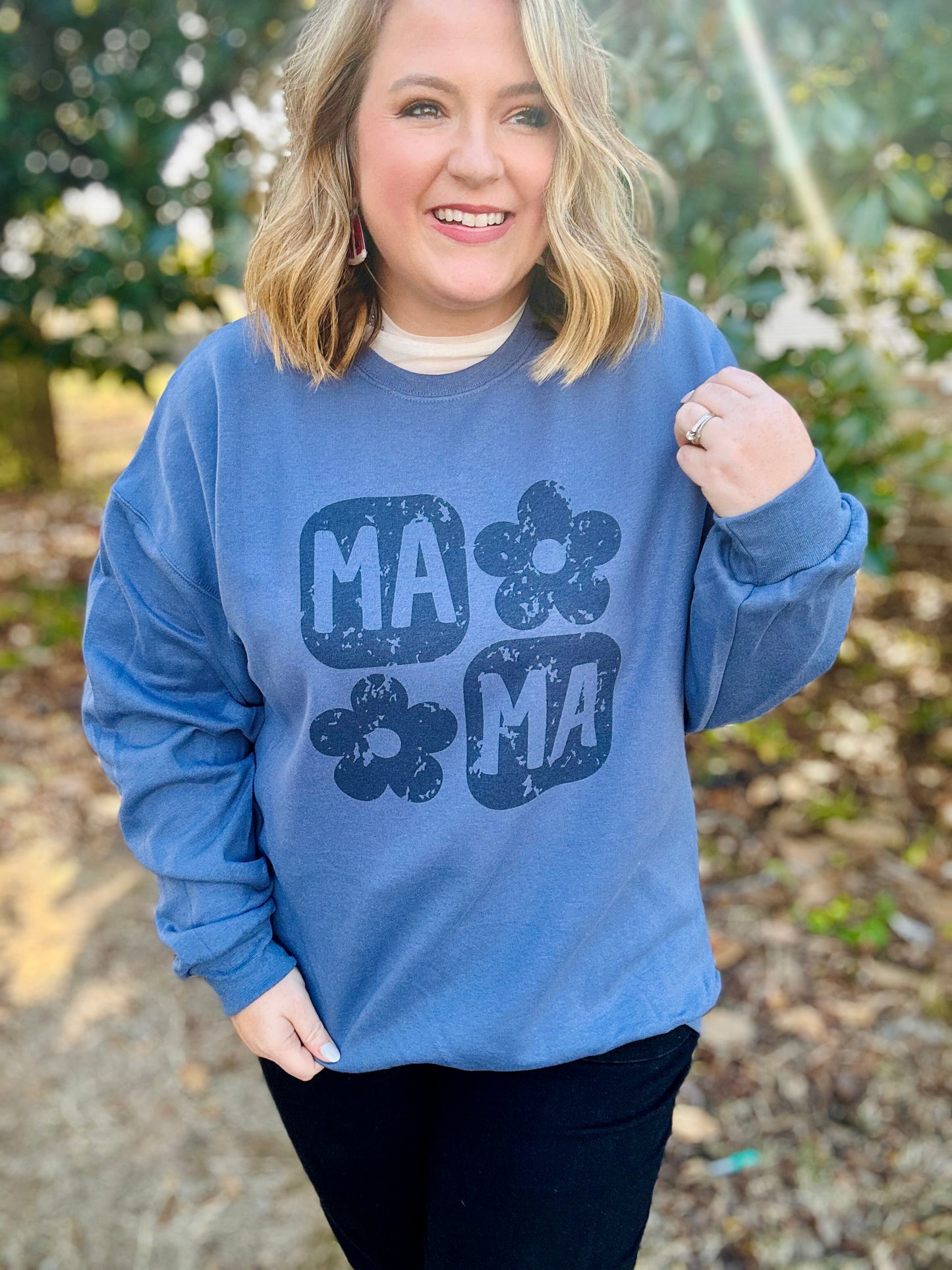 Mama Floral Sweatshirt in Denim