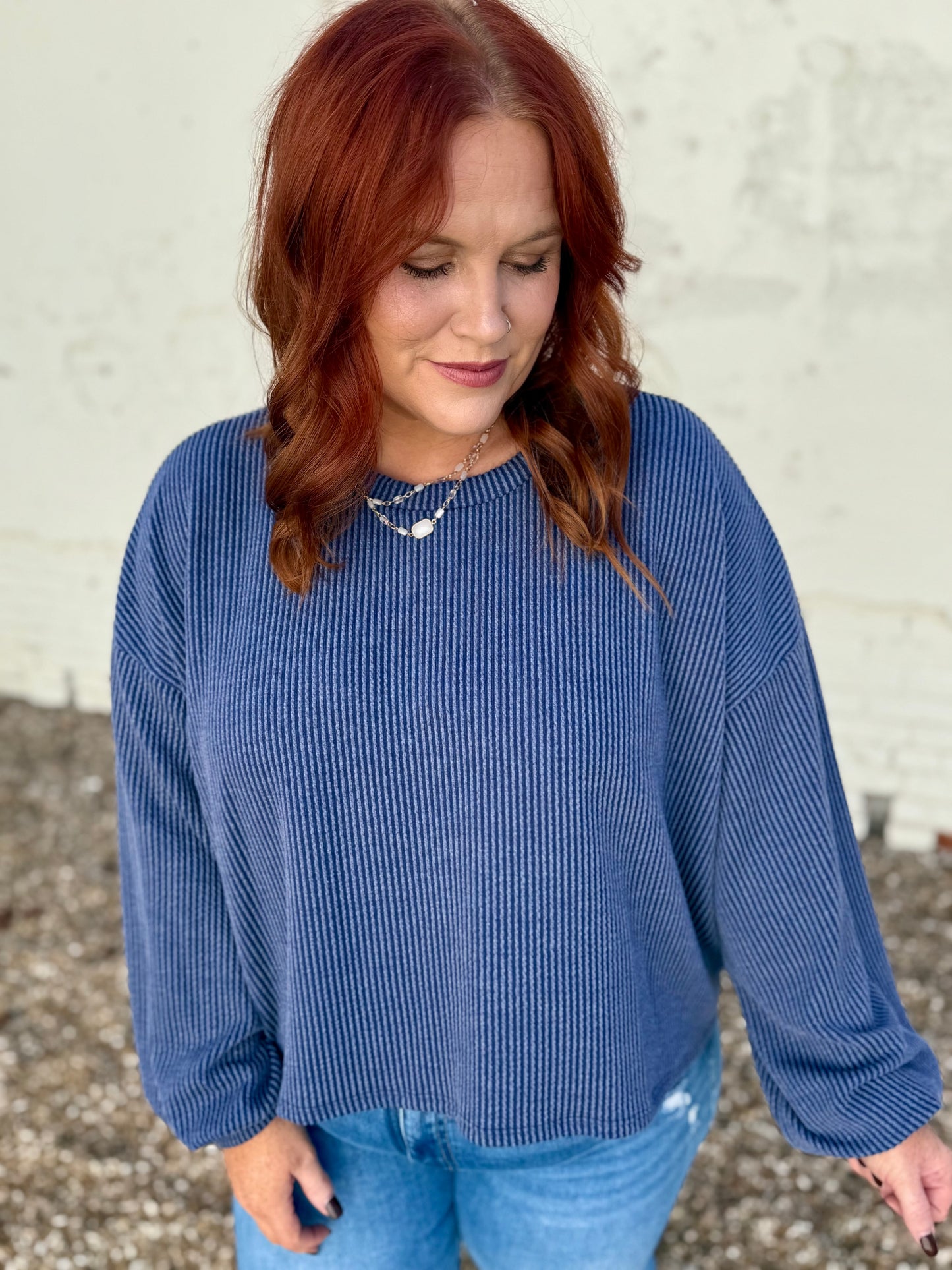 Sabrina Ribbed Top In Blue