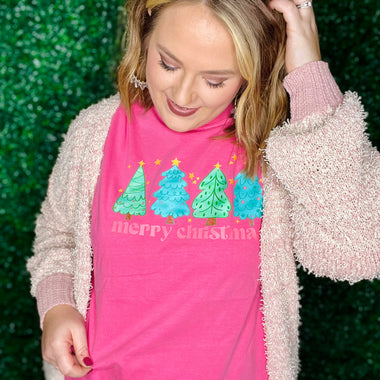Merry Christmas Trees on Pink CC