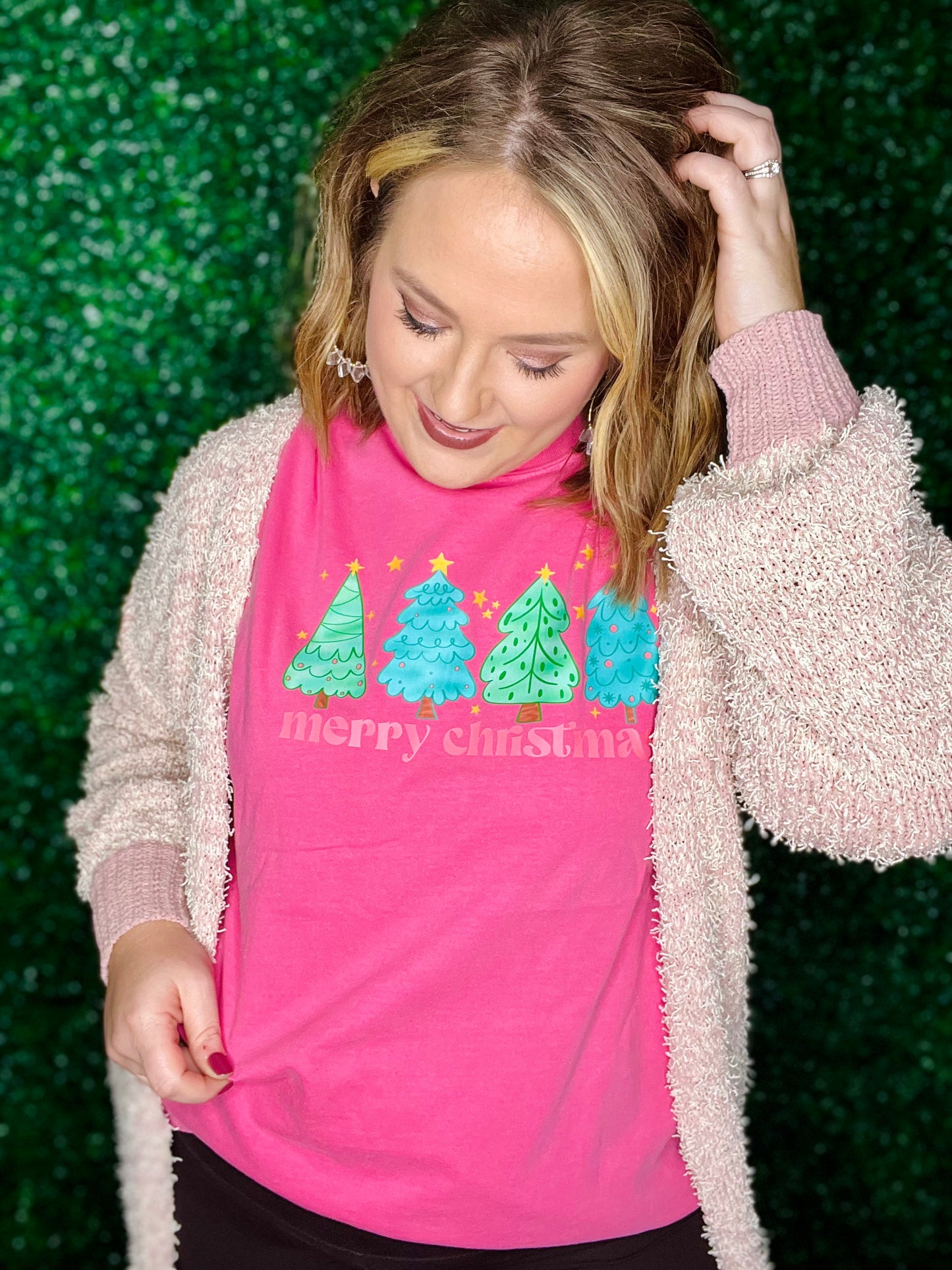 Merry Christmas Trees on Pink CC