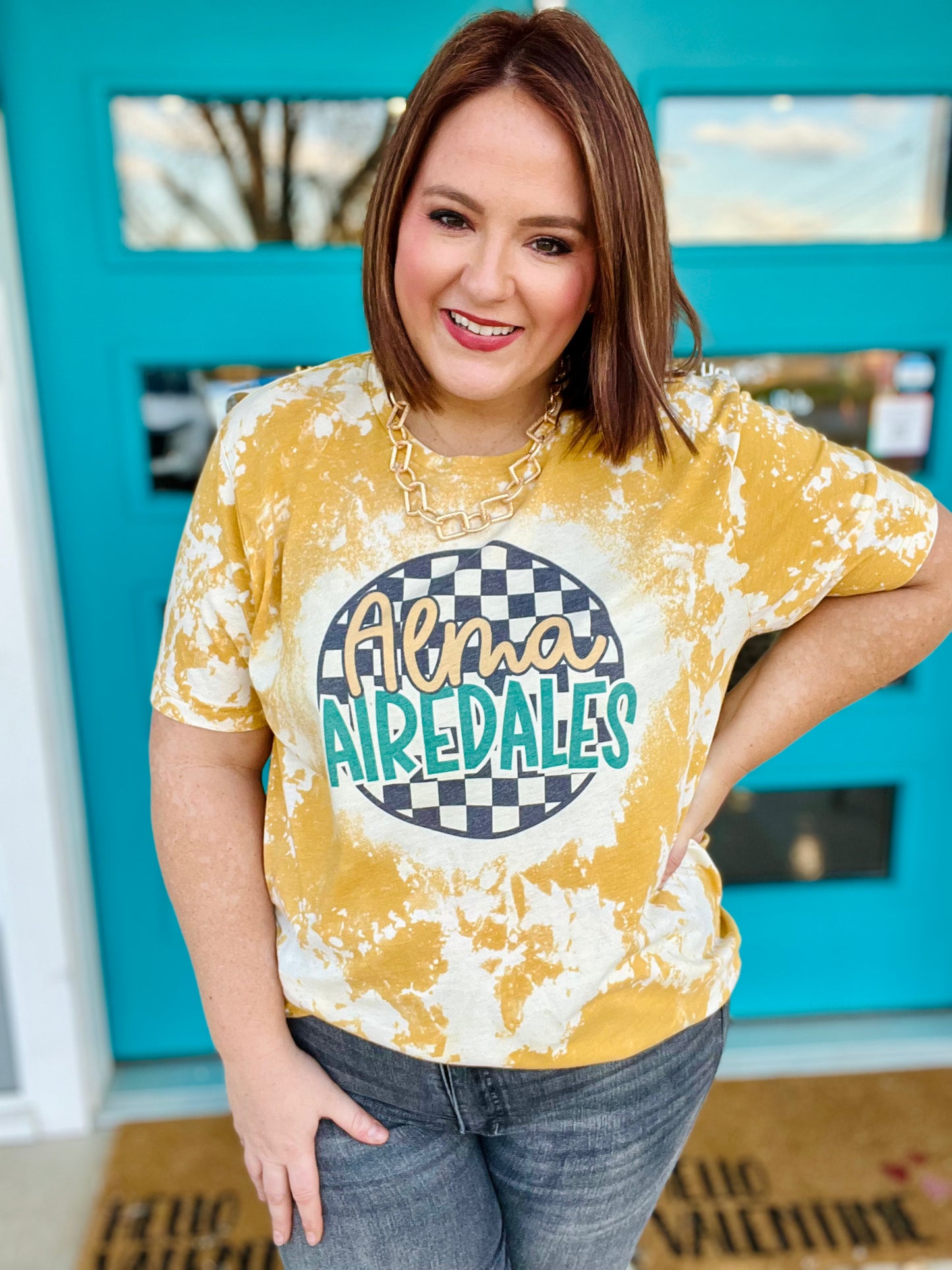 Checkered School Spirit Bleached Tee
