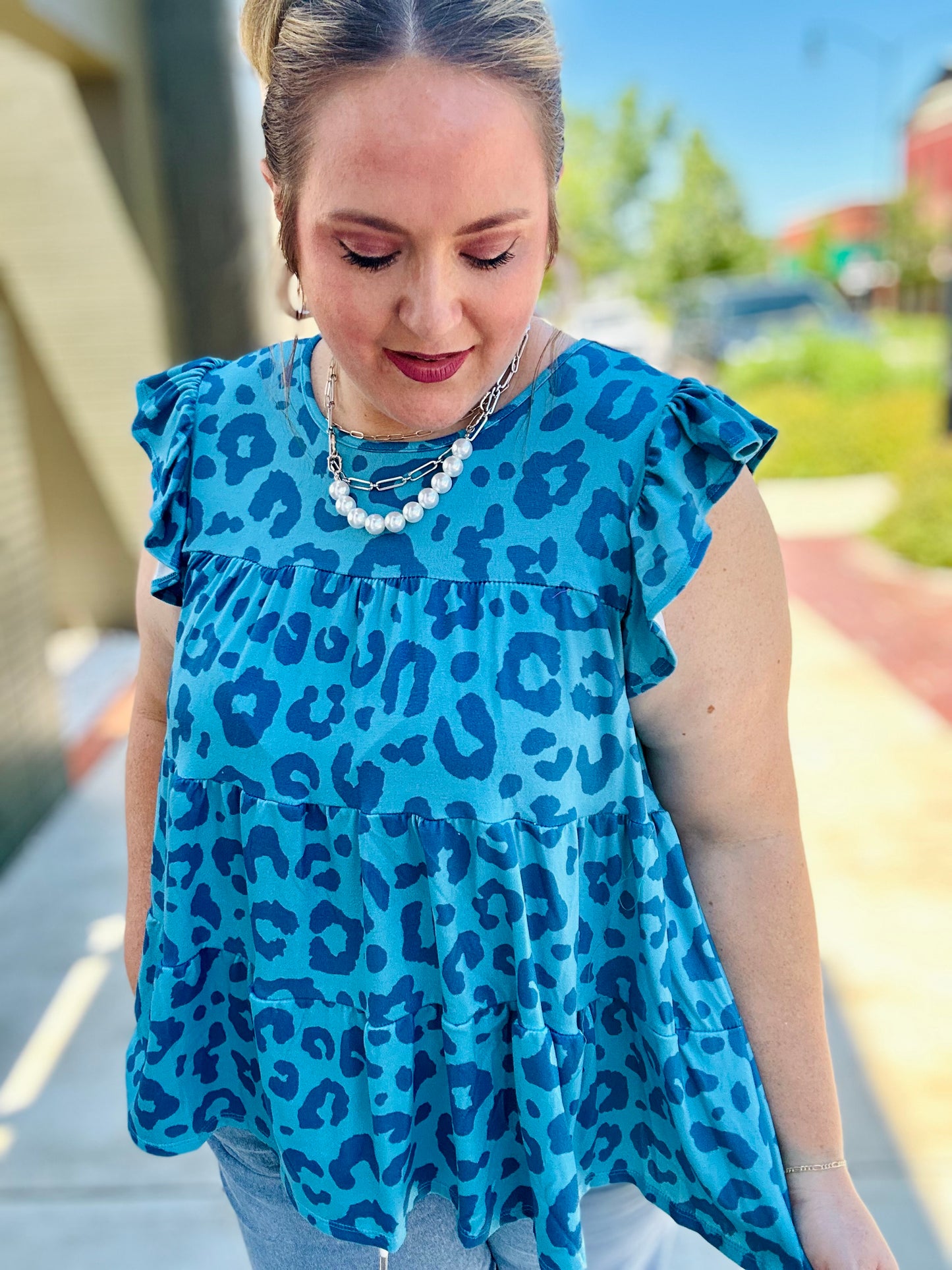 Tesli Animal Print Top in Teal