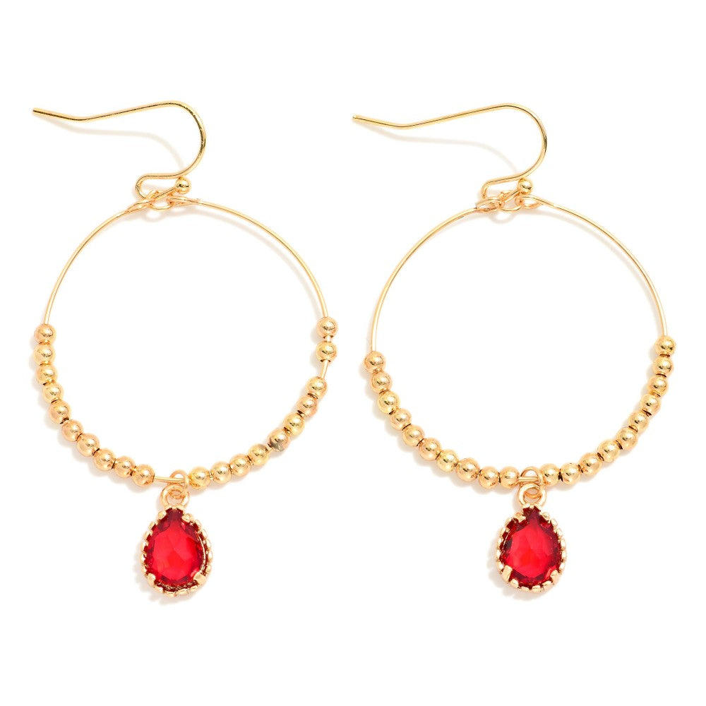 Red Rhinestone Hoop Earrings