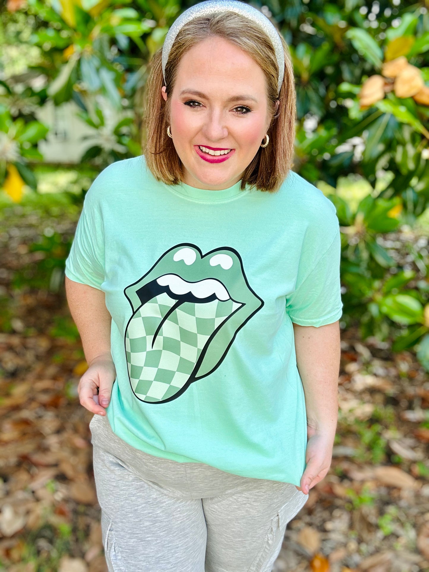 Loud Mouth Checkered on Sage Comfort Color