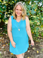 Penny V-Neck Ribbed Dress in Blue