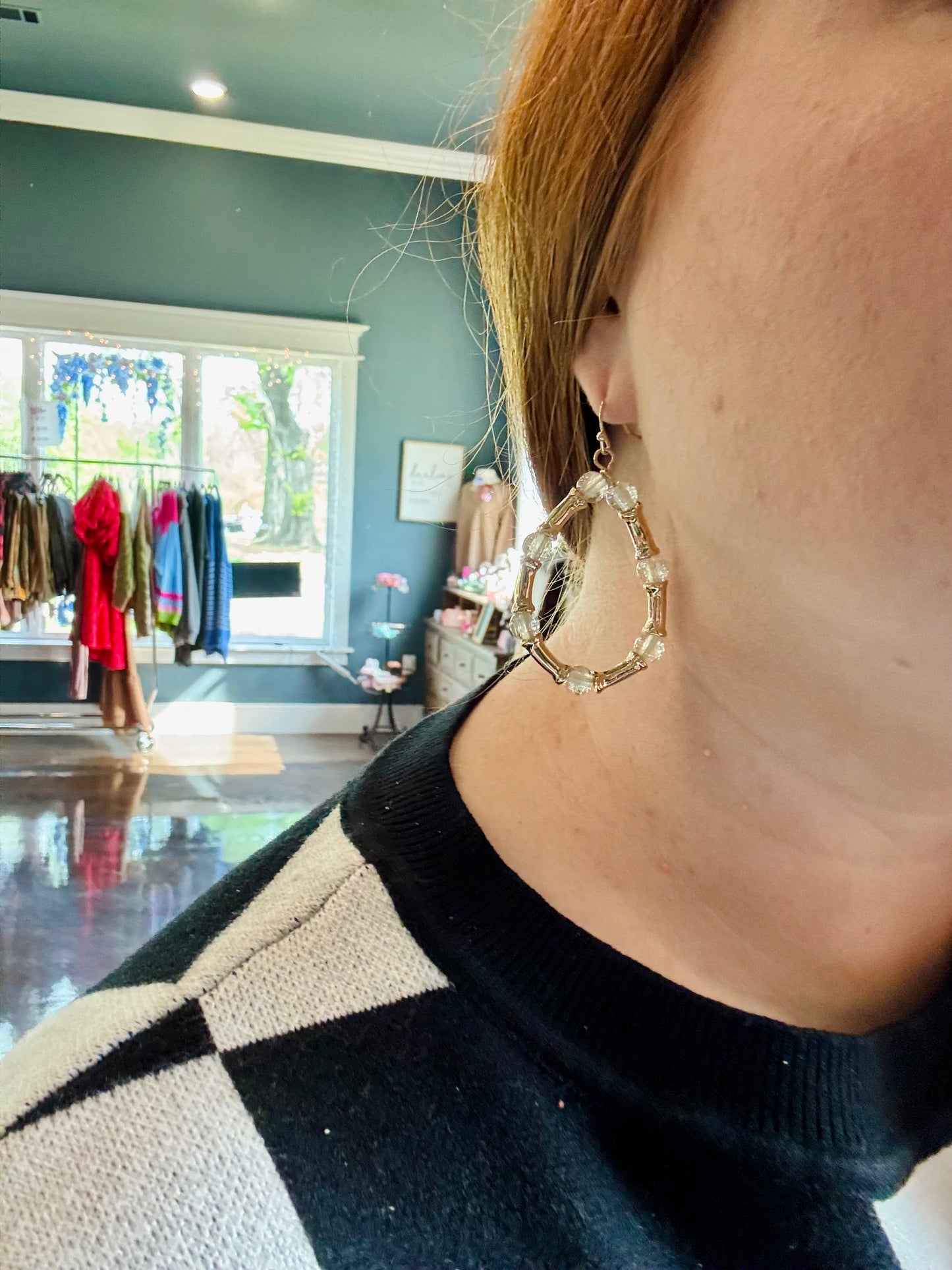 Beaded Metal Teardrop Earrings (Multiple Colors)
