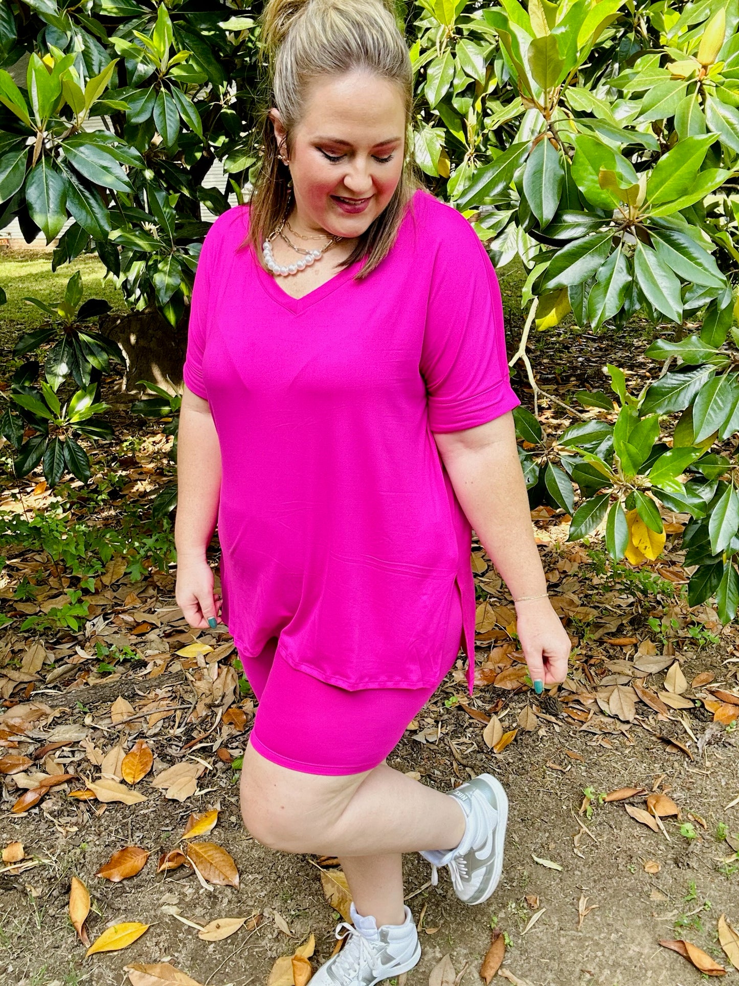 Laylah Biker Set in Hot Pink