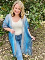 Fiona Netted Fringe Kimono in Blue