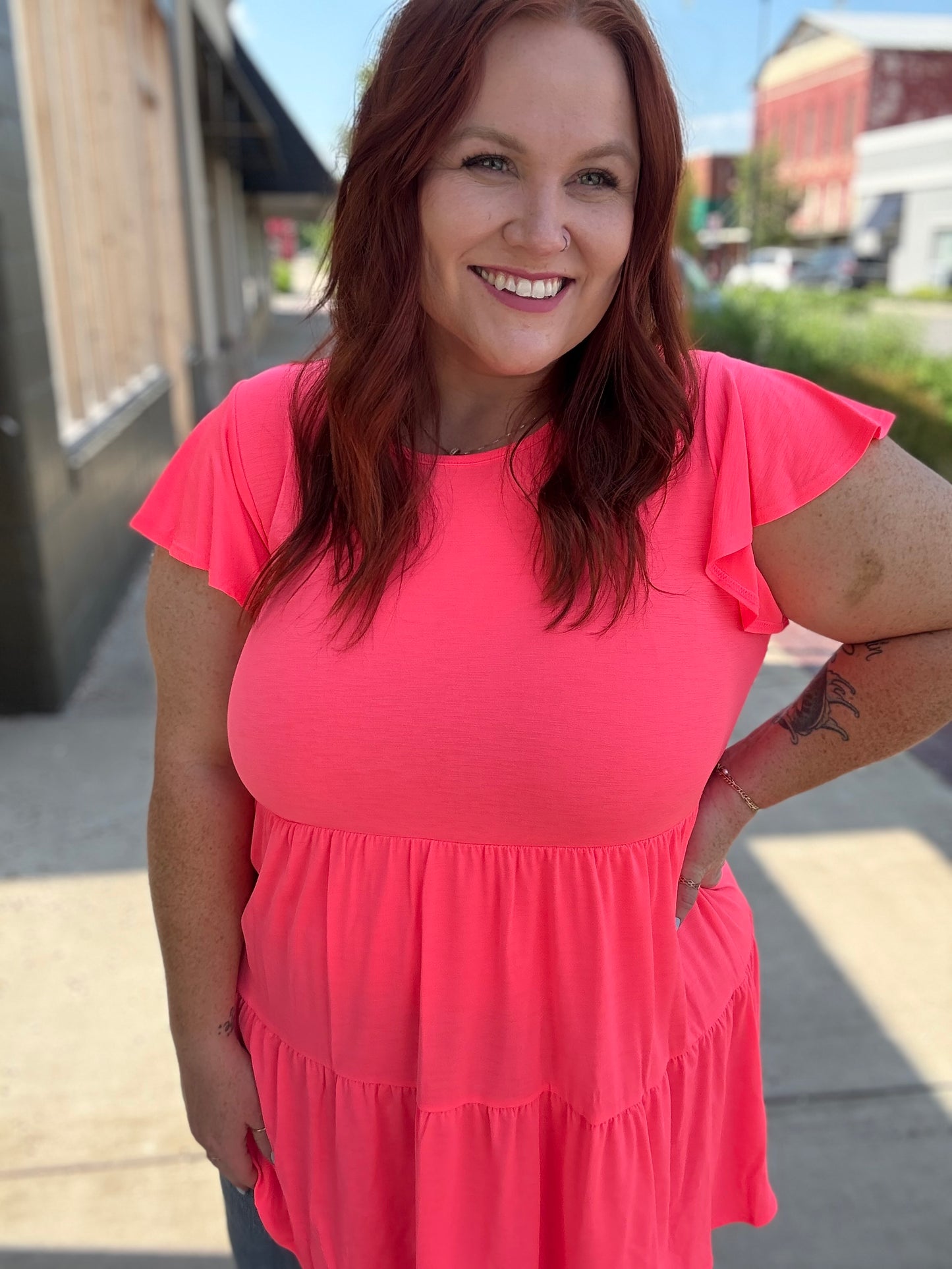 Nellie Neon Coral Tiered Top