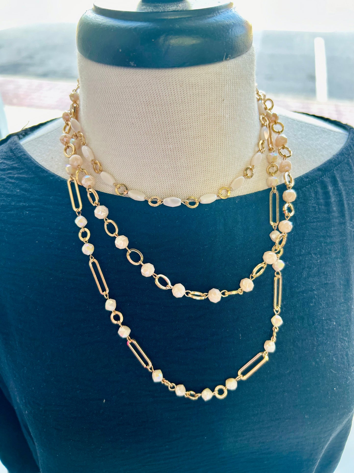 Millie Triple Chain Necklace in Off White
