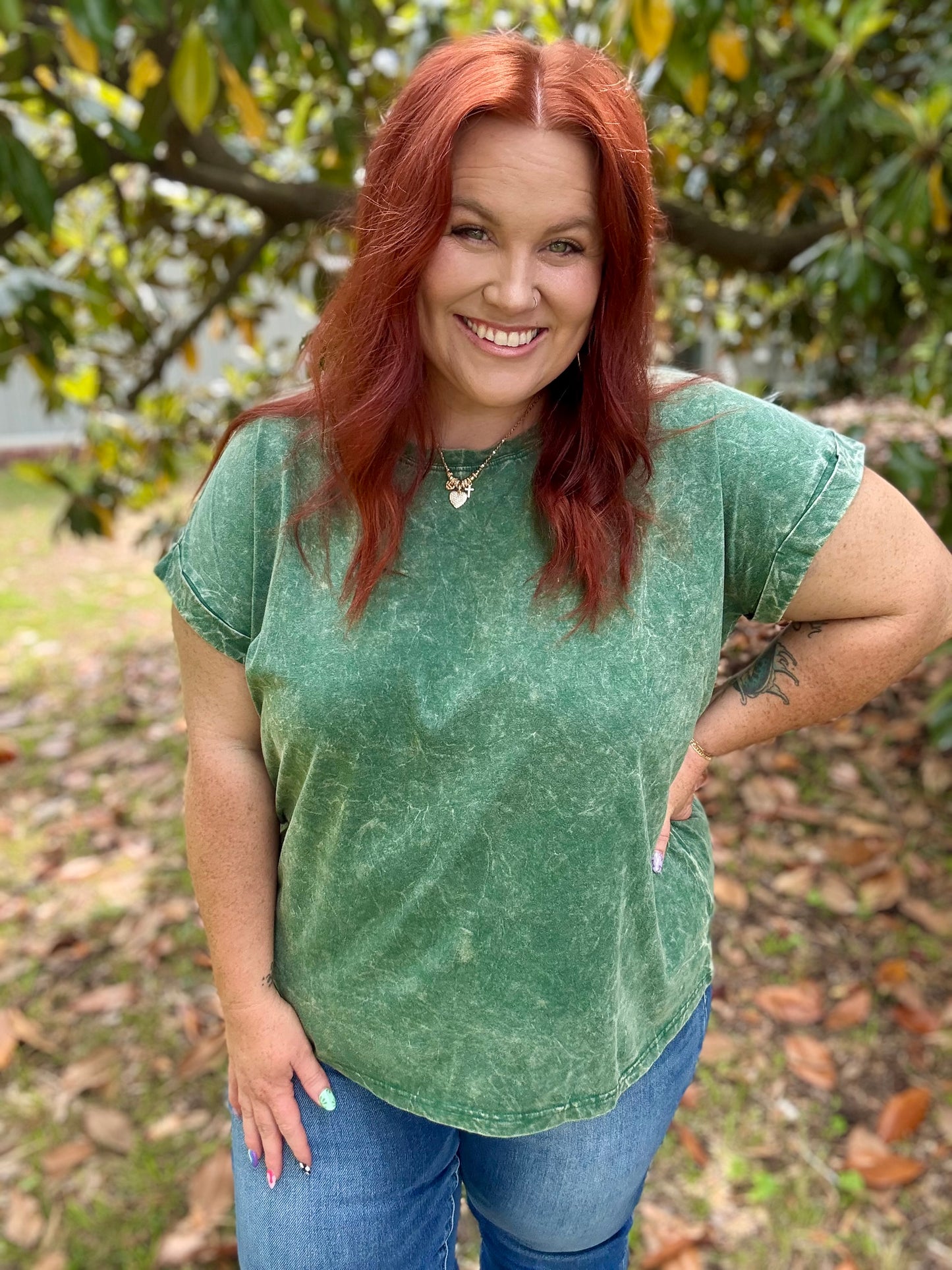 (RESTOCK) Elle Green Crinkle Washed Top