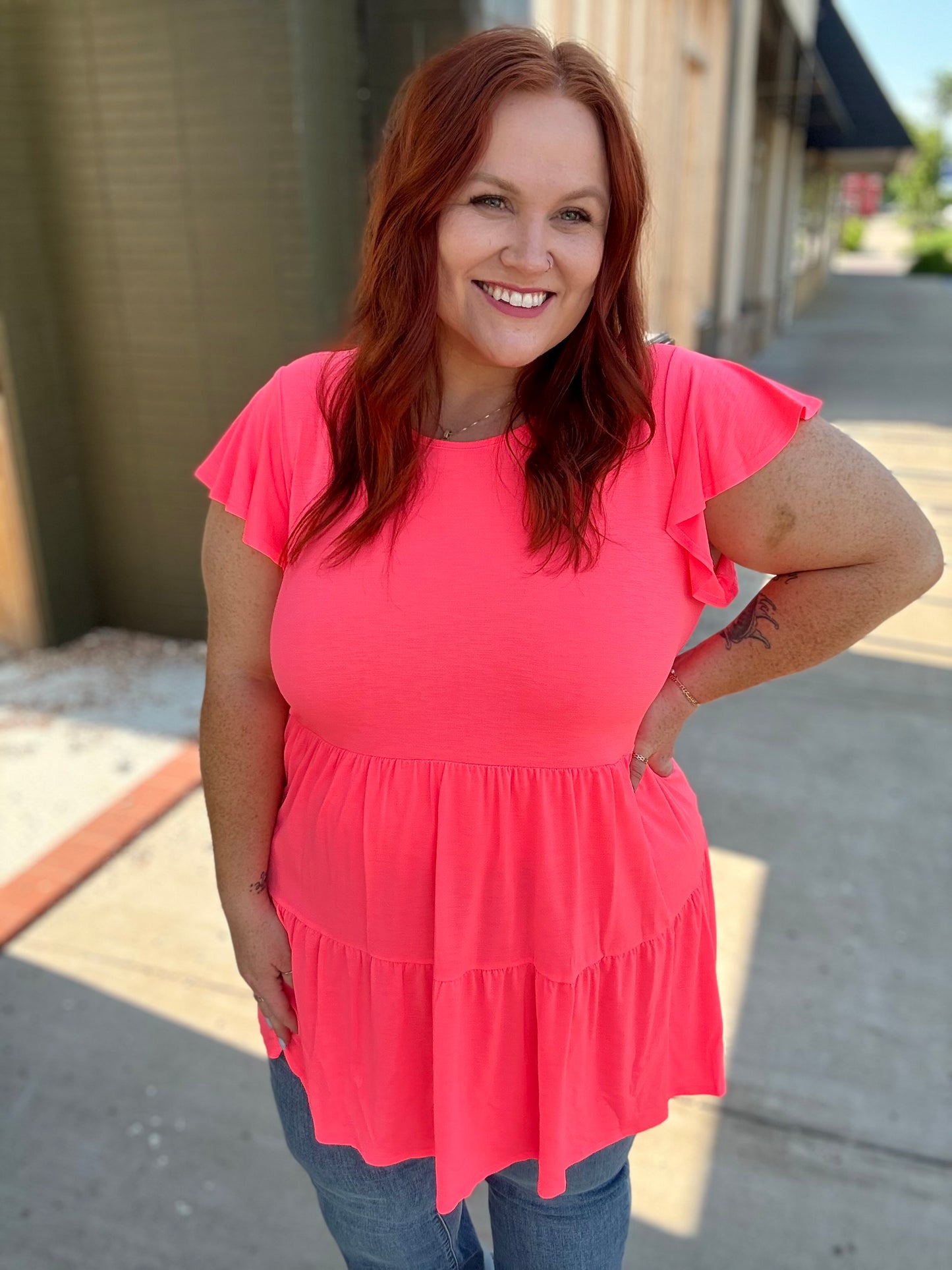 Nellie Neon Coral Tiered Top