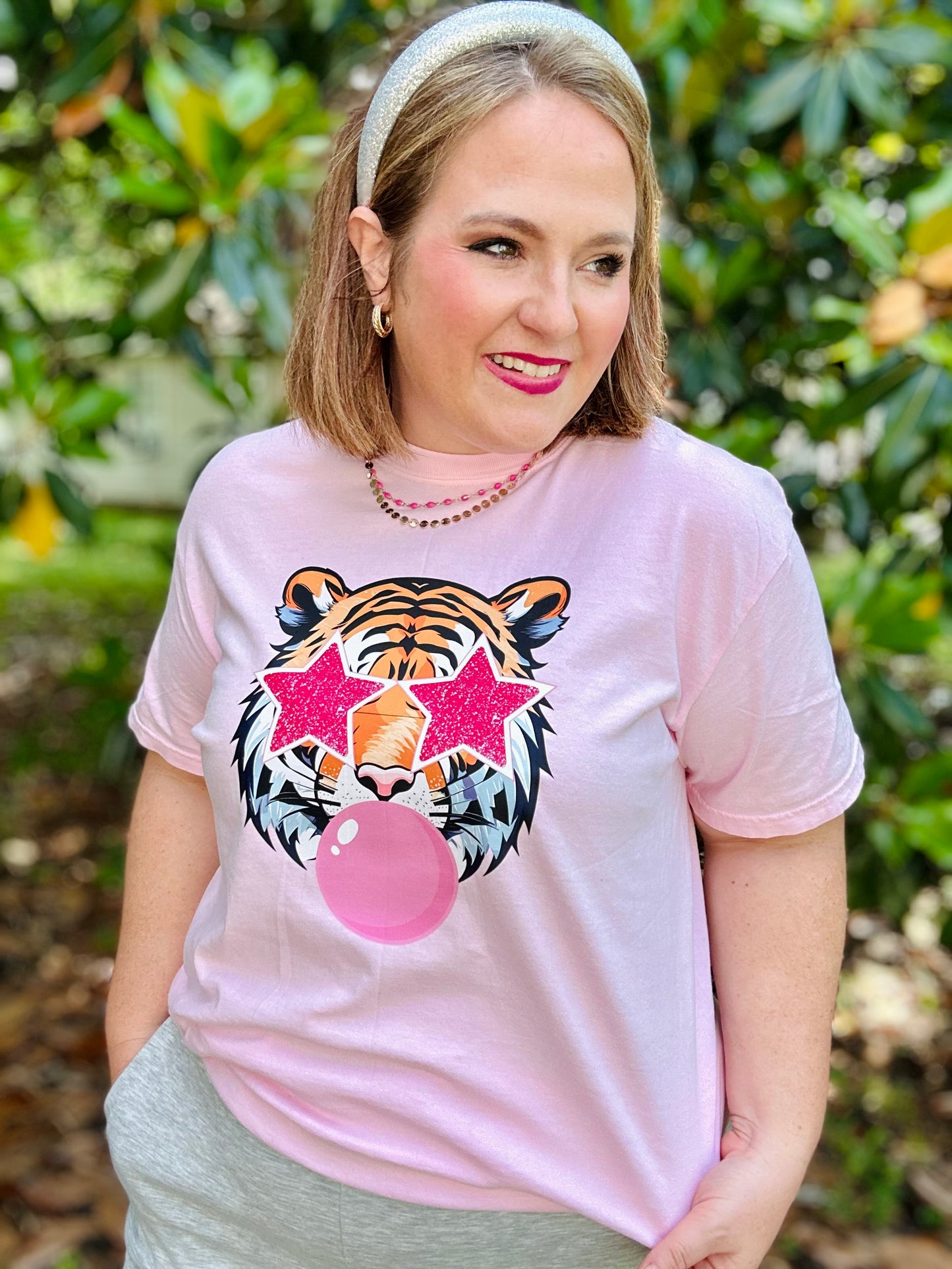 Starry Eyed Tiger on Pink Comfort Color