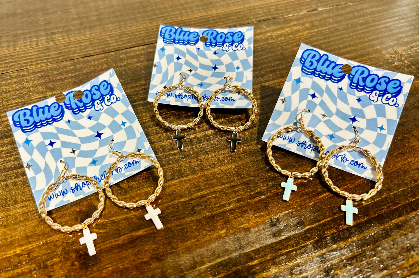Metal Tone Cross Hoops (Multiple Colors)
