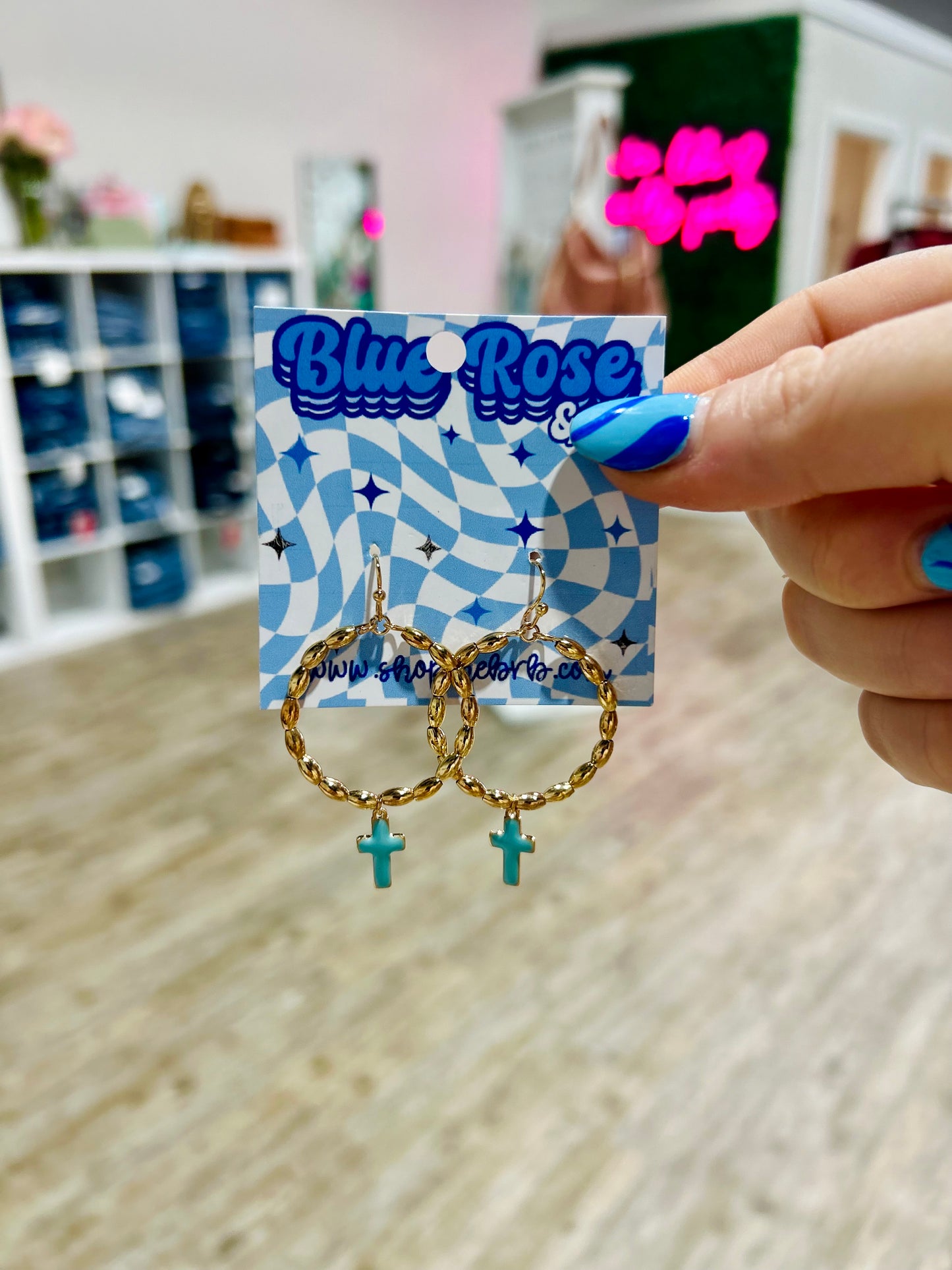 Metal Tone Cross Hoops (Multiple Colors)