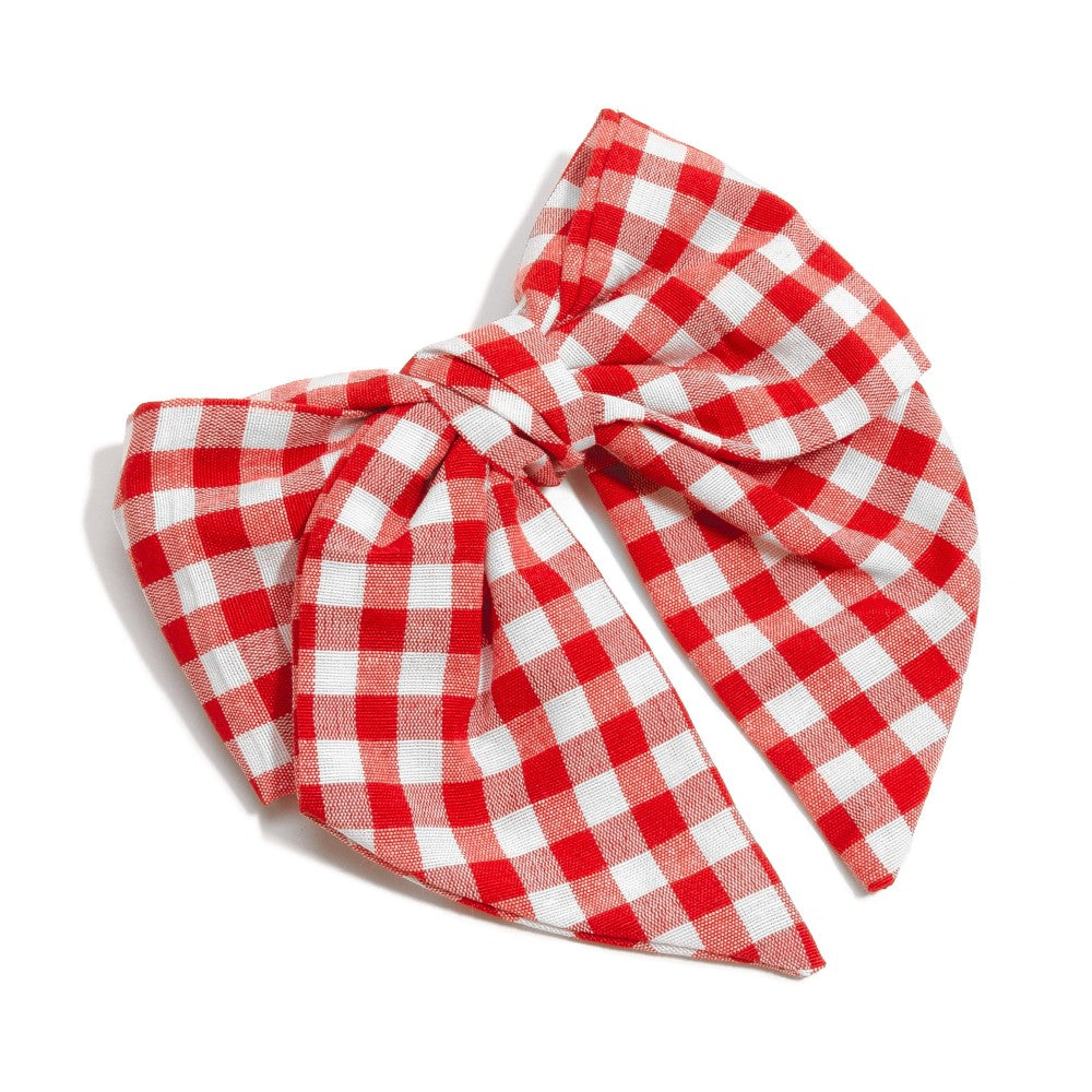 Red Checkered Bow Clip