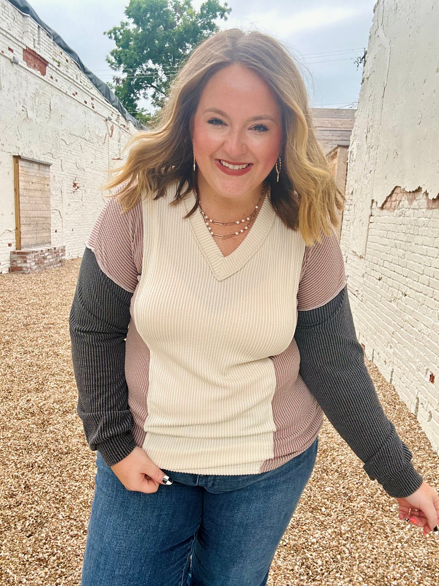 Puff Sleeve Urban Ribbed Color Block Top
