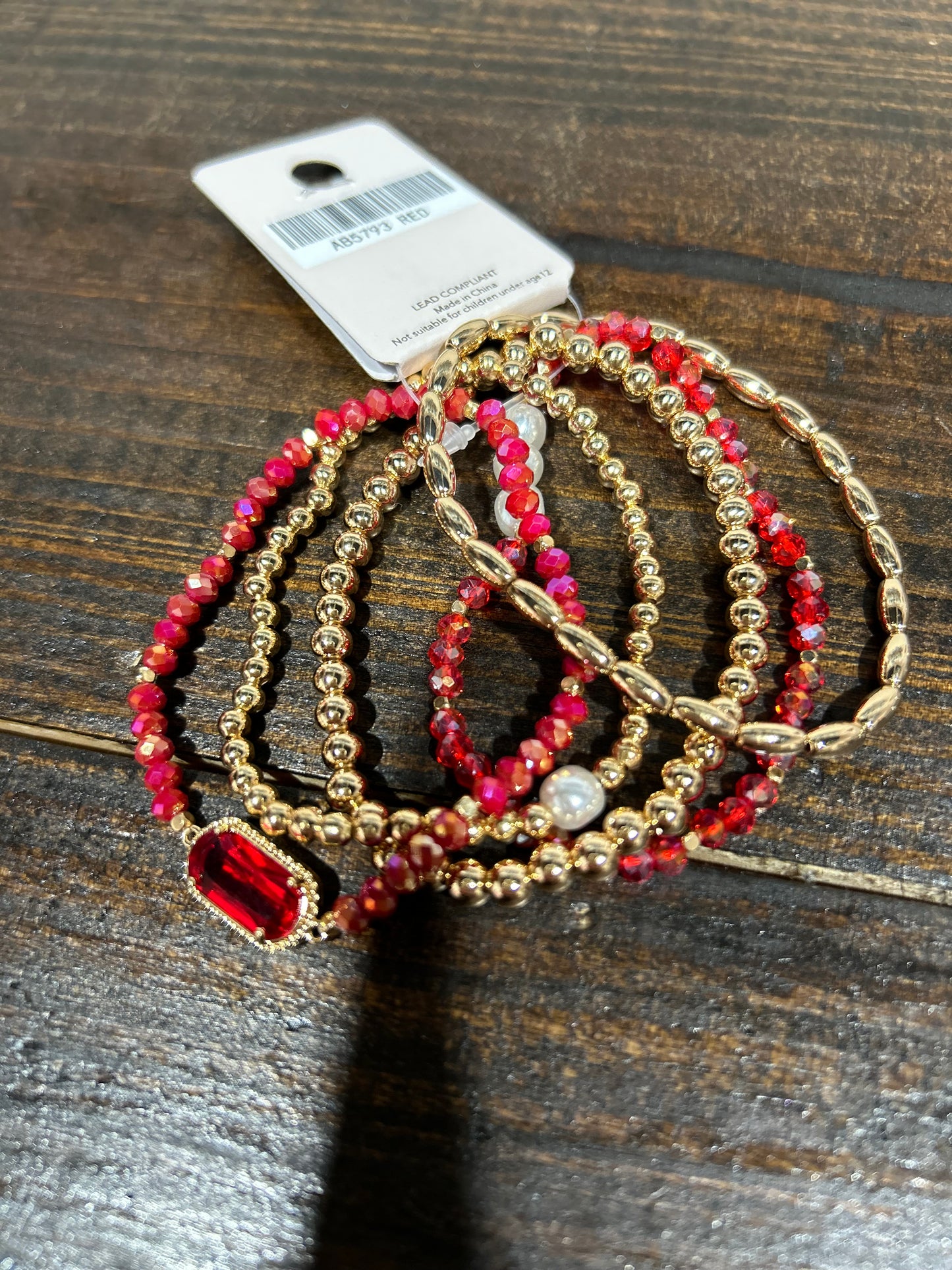 Set of Five Beaded Stretch Bracelet