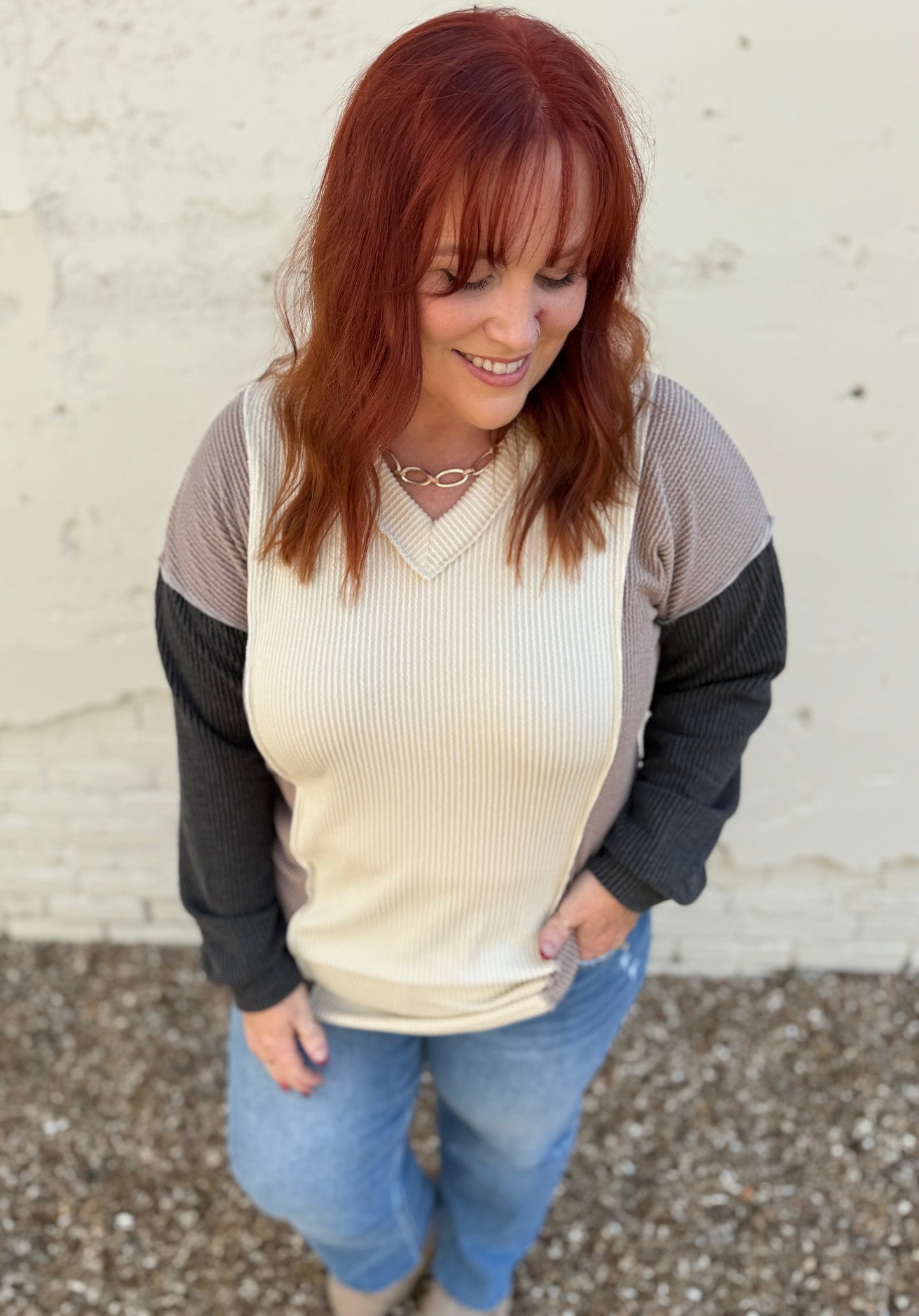 Puff Sleeve Urban Ribbed Color Block Top