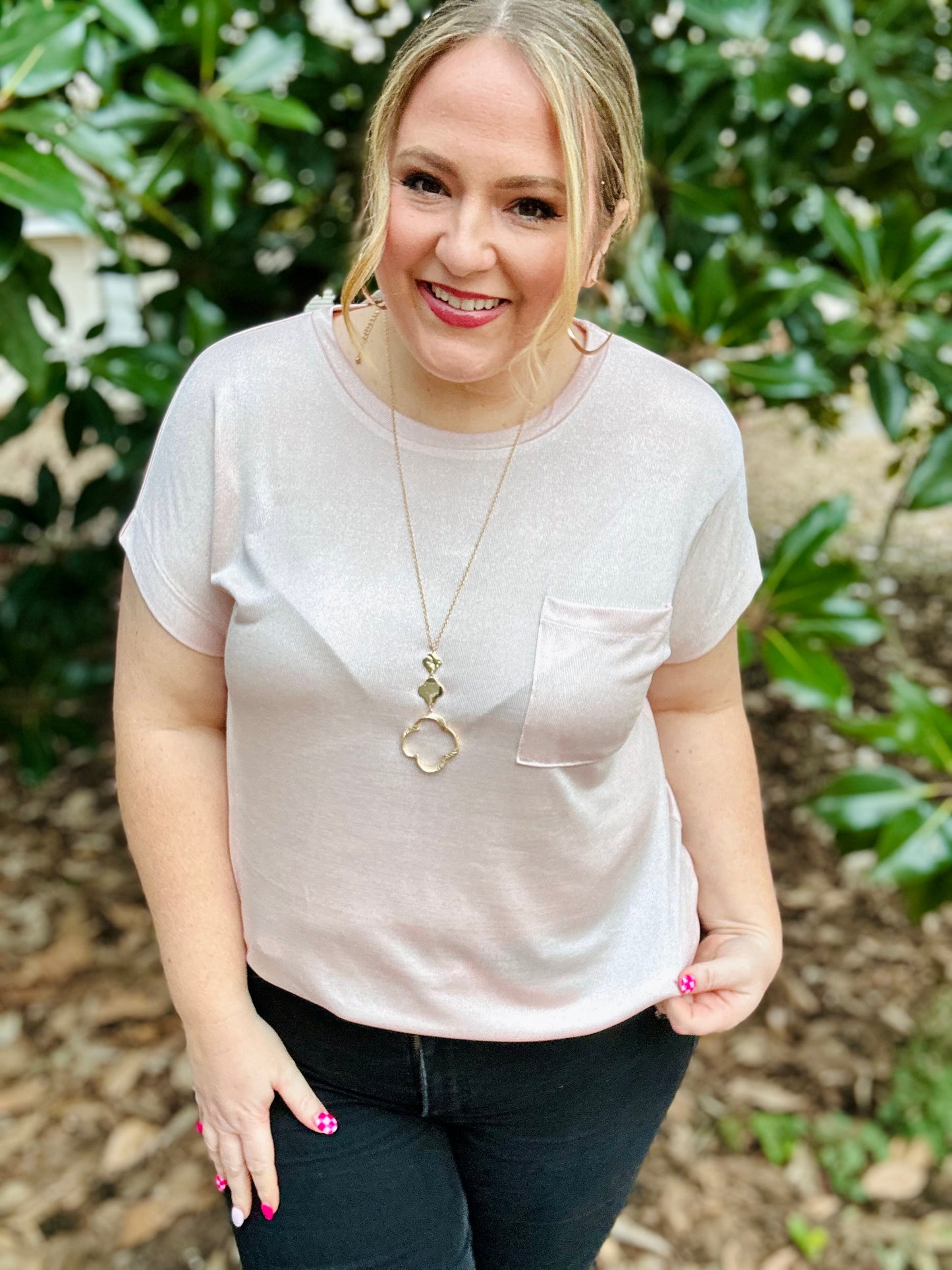 Chelsey Shimmer Pocket Tee (Multiple Colors)